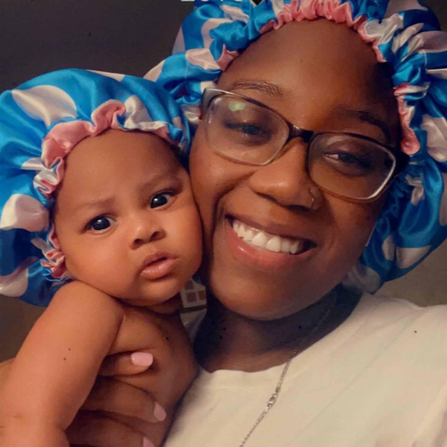 Mommy & Me Reversible Satin Bonnet - Blue and White Polka Dots