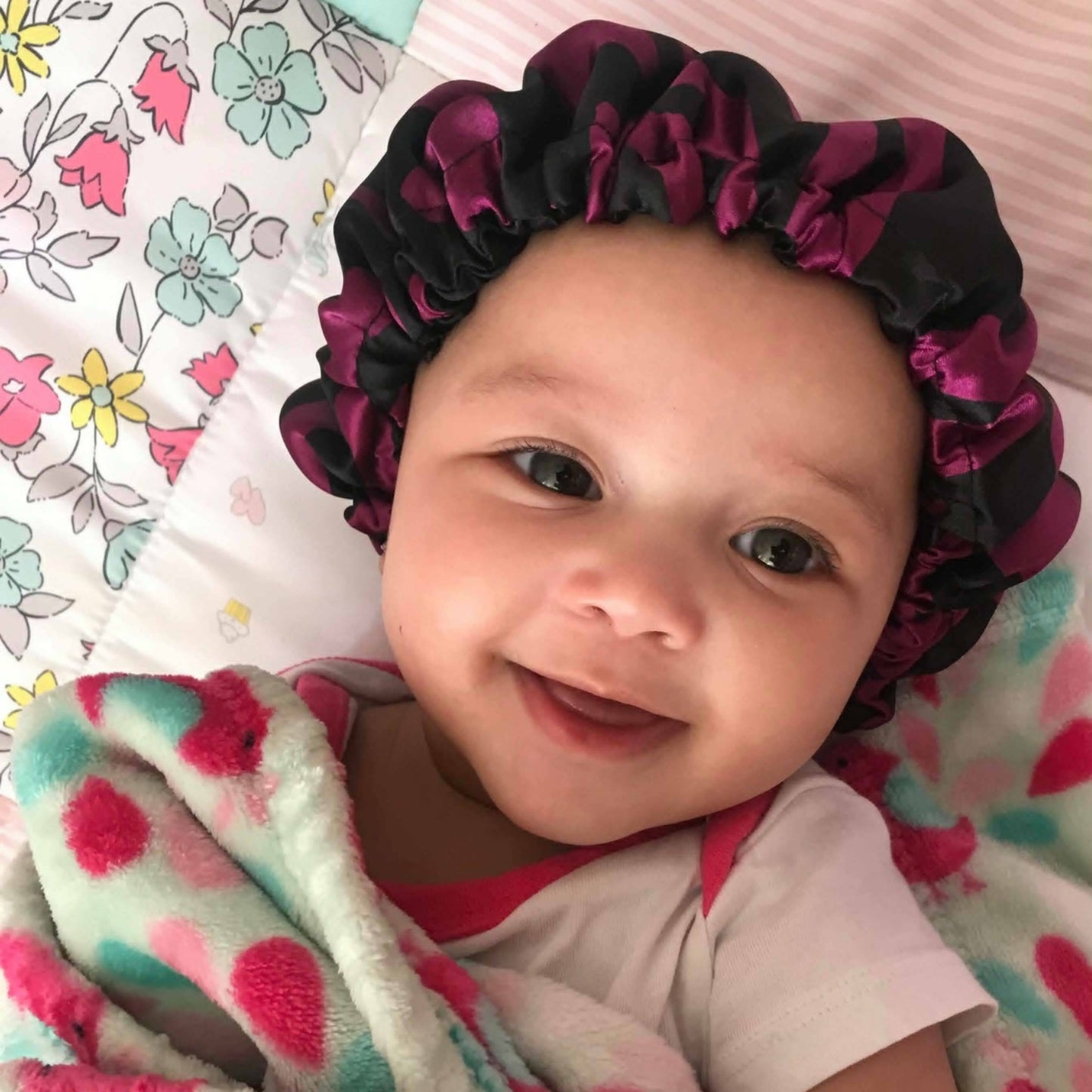 Zebra Print Reversible Satin Bonnet - Maroon