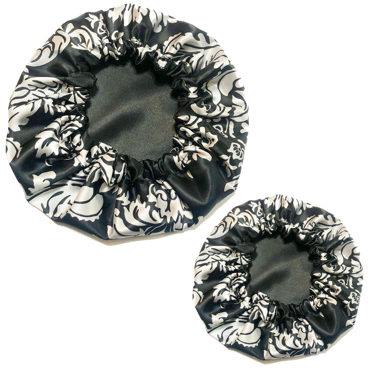 Mommy and Me Reversible Satin Bonnet - Black Damask
