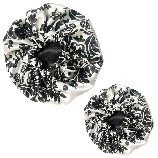Mommy and Me Reversible Satin Bonnet - White Damask