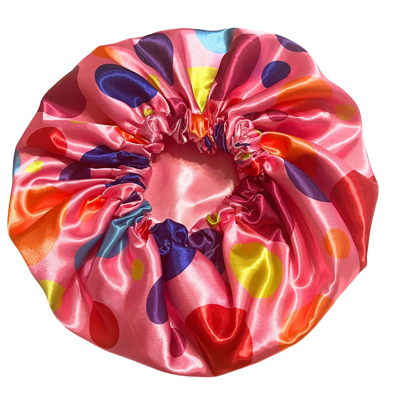 Mommy & Me Reversible Satin Bonnet - Pink and Rainbow Polka Dots