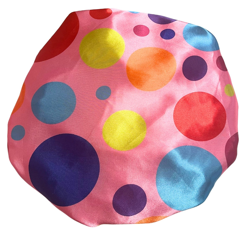 Mommy & Me Reversible Satin Bonnet - Pink and Rainbow Polka Dots