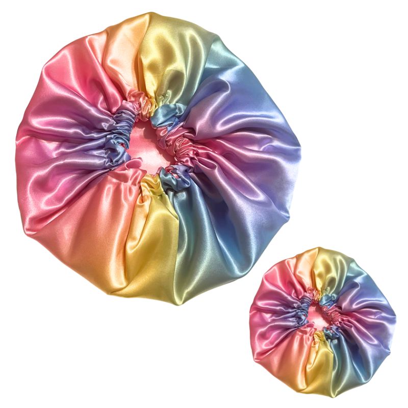 Mommy & Me Reversible Satin Bonnet - Rainbow Sunrise