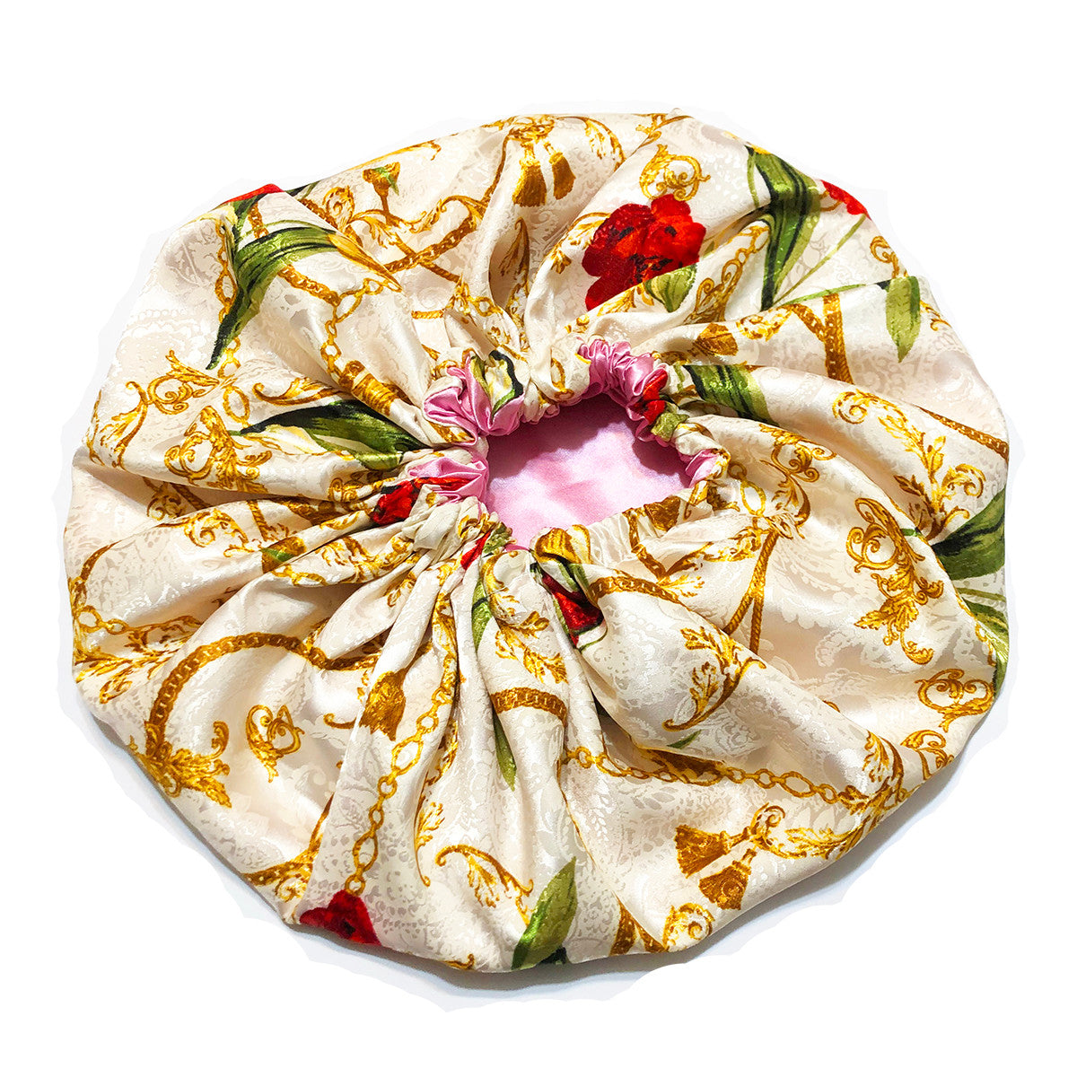 Gold Link Reversible Satin Bonnet - White