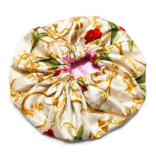 Gold Link Reversible Satin Bonnet - White