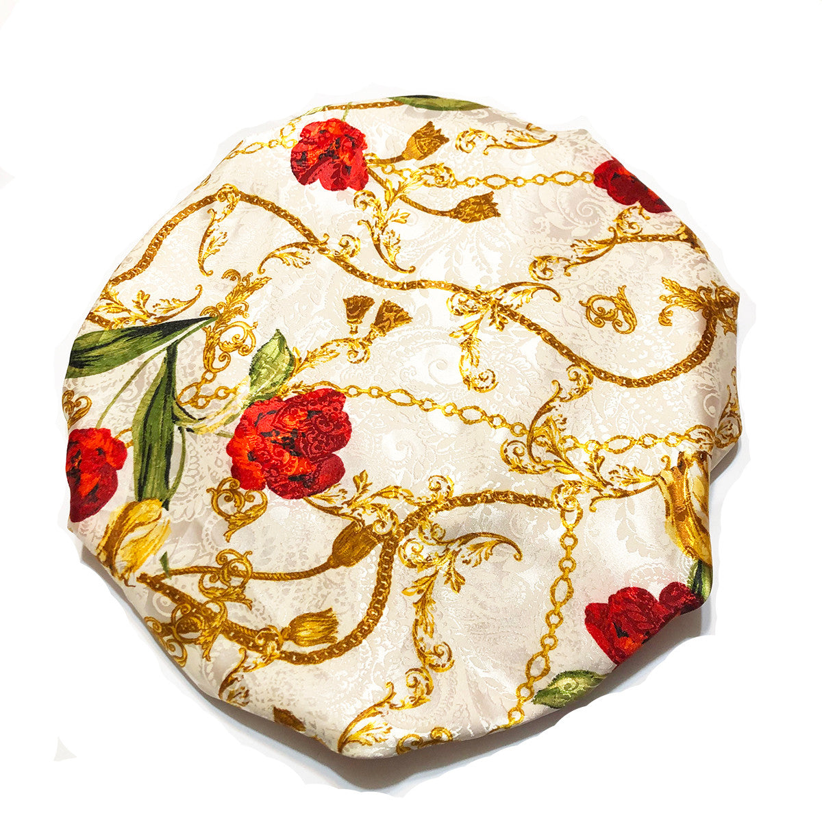 Gold Link Reversible Satin Bonnet - White