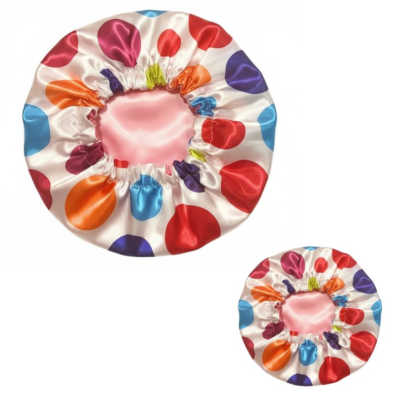 Mommy & Me Reversible Satin Bonnet - White and Rainbow Polka Dots