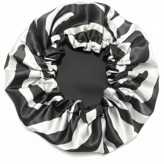Zebra Print Reversible Satin Bonnet - White
