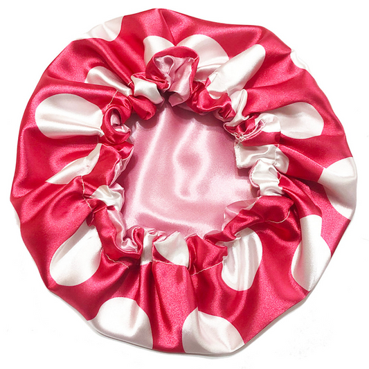 Polka Dots Reversible Satin Bonnet - Fuchsia and White
