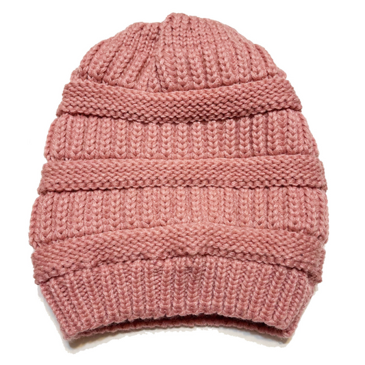 Adult Satin-Lined Knit Beanie Hat - Pink