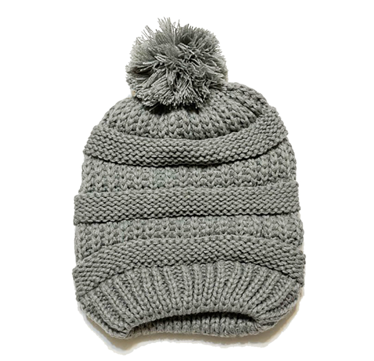 Kid's Satin-Lined Pom Knit Hat - Grey