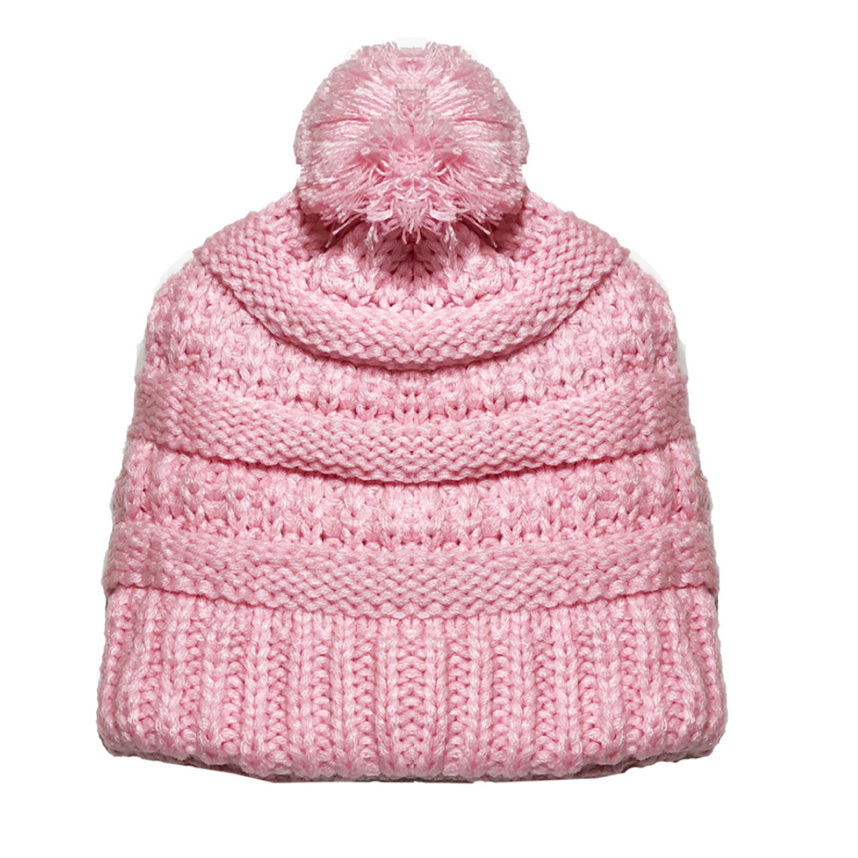 Kid's Satin-Lined Pom Knit Hat - Pastel Pink