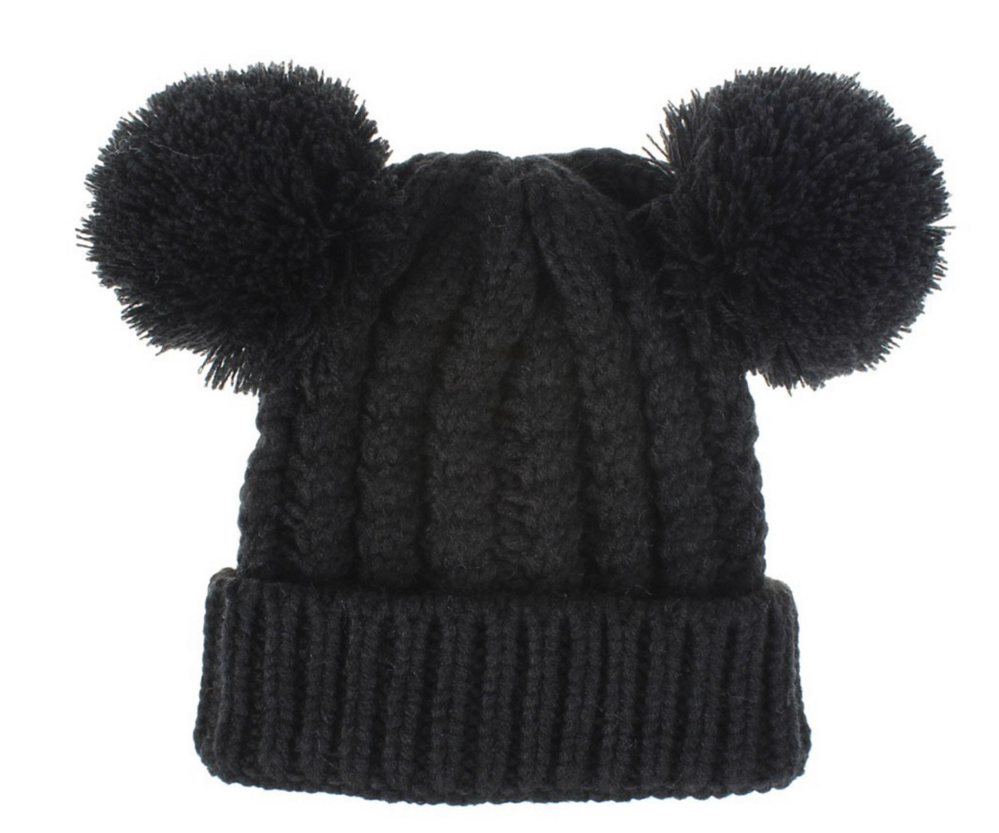 Toddler Satin-Lined Bobble Knit Winter Hat - Black