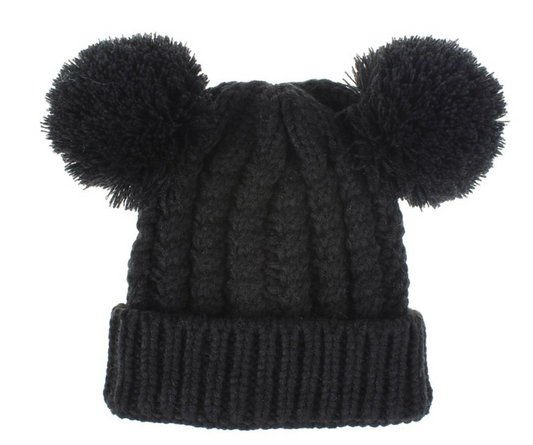 Toddler Satin-Lined Bobble Knit Winter Hat - Black