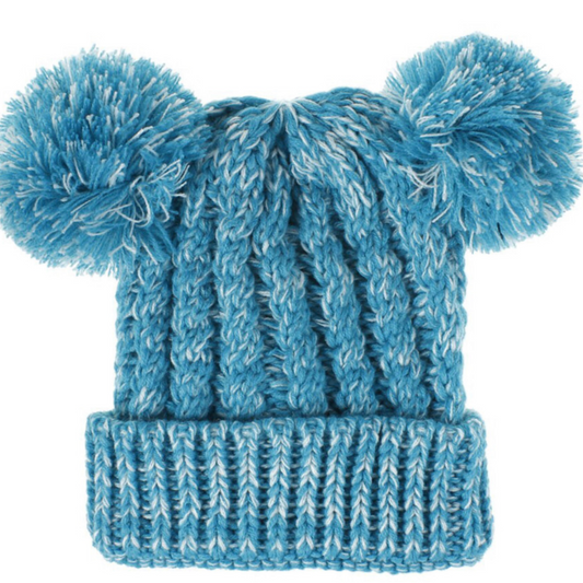 Toddler Satin-Lined Bobble Knit Winter Hat - Aqua