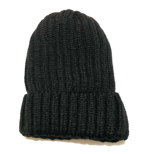 Adult Satin-Lined Ribbed Beanie Hat - Black