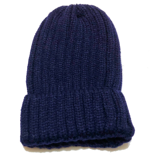 Adult Satin-Lined Ribbed Beanie Hat - Navy