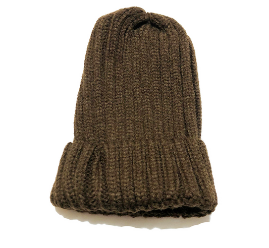 Adult Satin-Lined Ribbed Beanie Hat - Brown